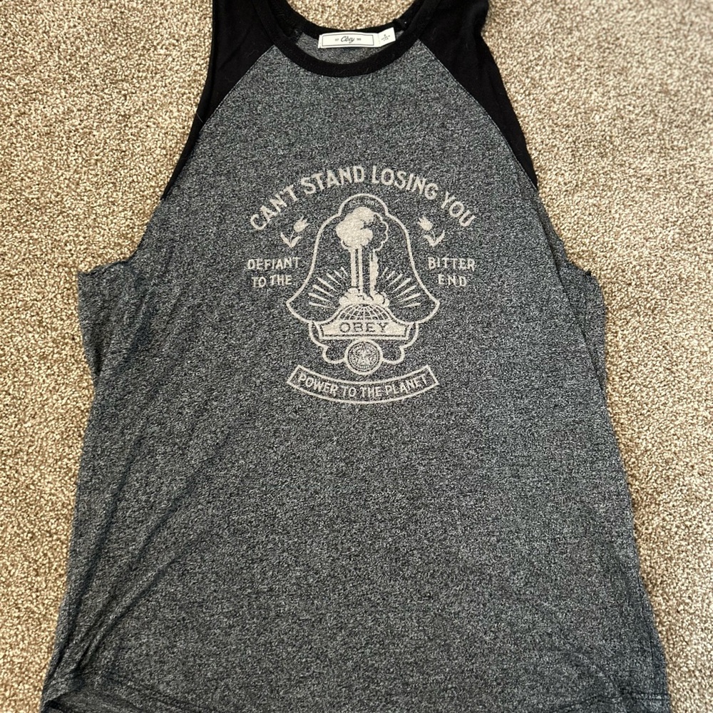 Obey Gray and Black Graphic Tank